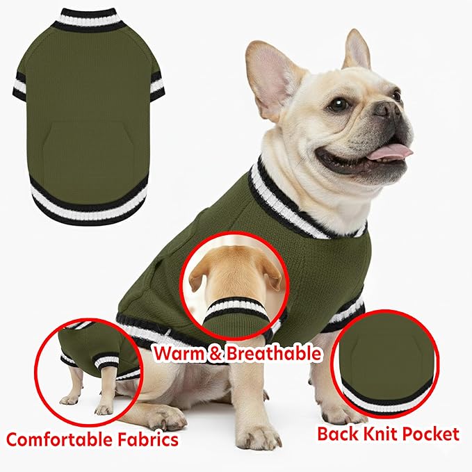 Grewear Pets Knit Sweater with Knit Back Pocket, Warm Comfortable Sweater for Pets, Soft Cozy Winter Pet Clothes, Stylish Multi-Colored Sweater for Dogs & Cats Olive S