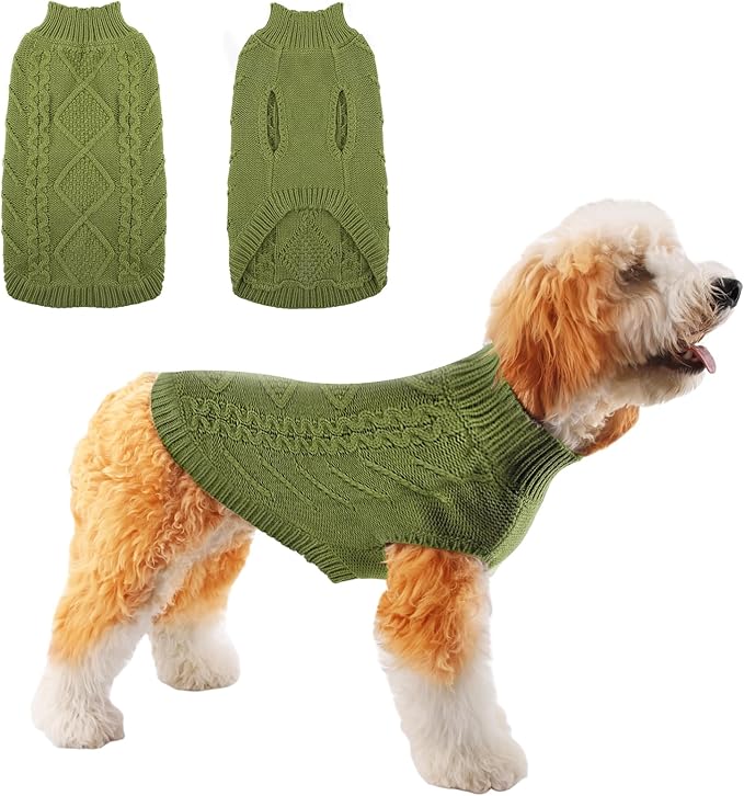 TONY HOBY Small Dog Sweaters Knitted Warm Dog Sweatshirt, Doggy Winter Coat Puppy Cold Weather Pullover Classic Knitwear Doggie Sweater, Thick Warm Winter Pet Clothes (M, Green)
