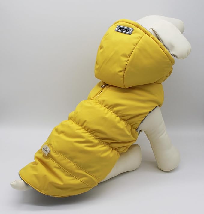 Warm Dog Coat Jacket with Detachable Hood Harness Hole Winter Coat Pet Clothes Dog Cold Weather Coats Cozy Snow Jacket Vest for Small Medium Large Dogs - Blake (Yellow, Medium)