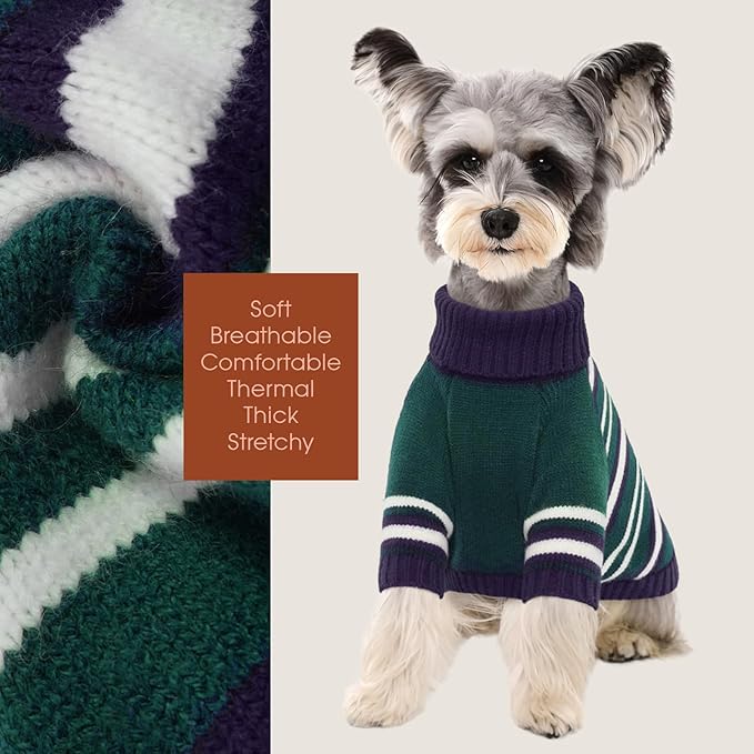 Kuoser Dog Sweater,Warm Dog Sweaters for Large Dogs,Turtleneck Thick Large Dog Sweater Christmas Outfit,Pet Winter Clothes Doggie Knitwear Girl Boy for Holiday Thanksgiving,Green&Navy Strips L