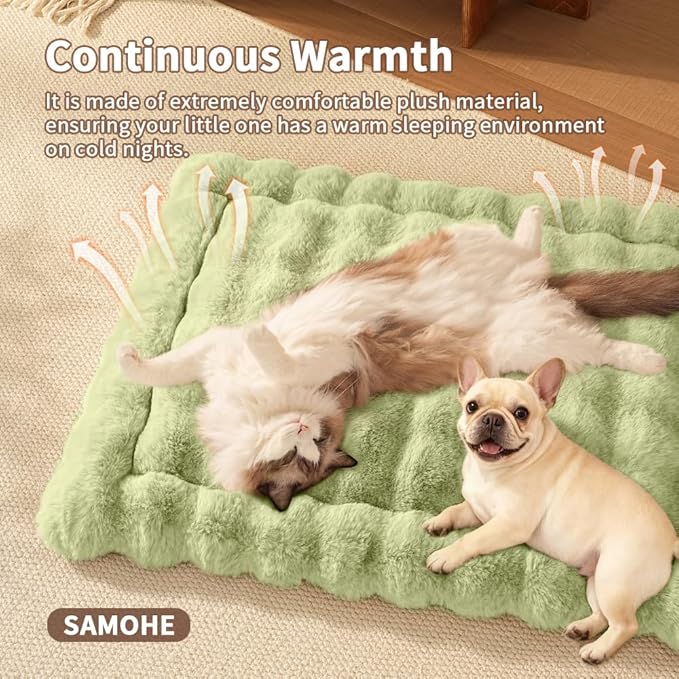SOMAHE Self-Warming Cat Bed, Plush Faux Fur Pet Bed Mat with Anti-Slip Bottom, Ultra Soft Heated Pad for Cats & Kittens, Cozy Fluffy Bed for Window & Sills Couches, Machine Washable, 23x15 Inch Green