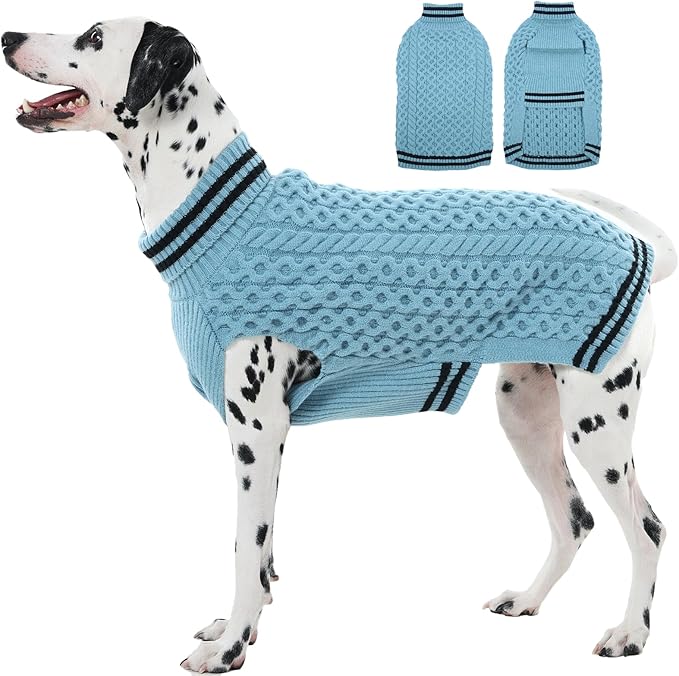 Dog Sweater XL, Fall Turtleneck Thick Knit Pullover, Warm Fall Winter Fleece Sweaters for Dogs Christmas Girl Boy, Blue XL