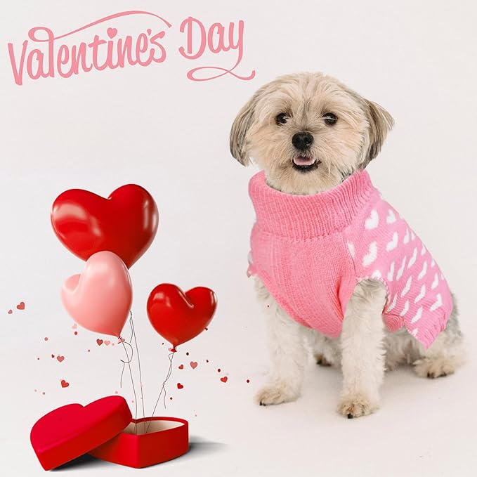 Valentines Dog Sweater, Dog Valentines Clothes Outfit Knitted Sweaters for Small Medium Large Dogs Pets (Pink Heart, Small)