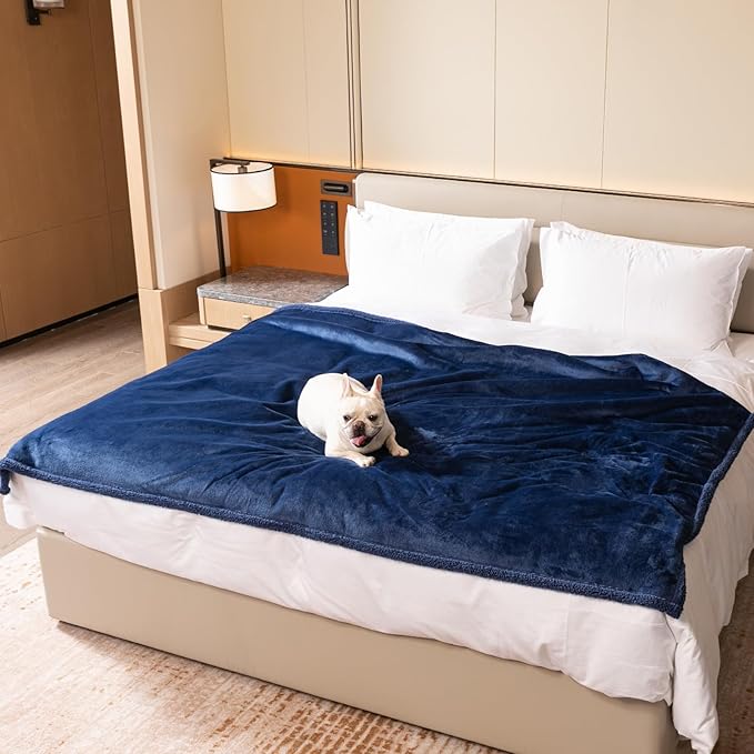 Maidewow Dark Blanket for Dogs on Couch Blue Pets Blankets Reversible Fluffy Pet Bed Cover Puppy Blankets Mats Leakproof Sofa Couch Washable Cover Cat Doggie Blanket for Warm-Navy Blue,XL