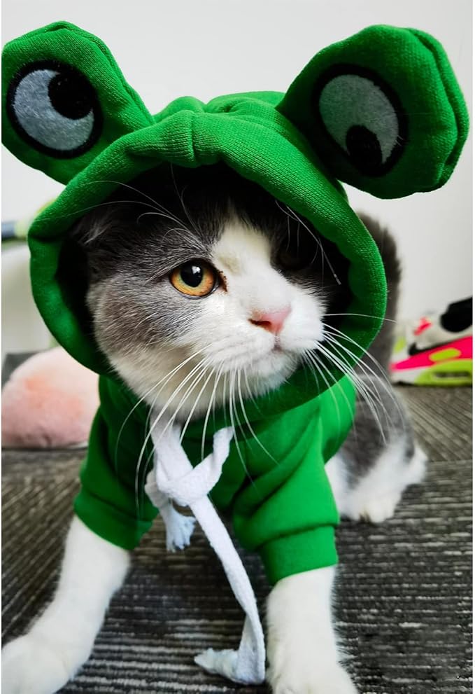 Dog Hoodie Basic Sweater Coat Cute - Frog Shape Warm Jacket Pet Cold Weather Clothes Outfit Outerwear for Cats Puppy Small Medium Dogs