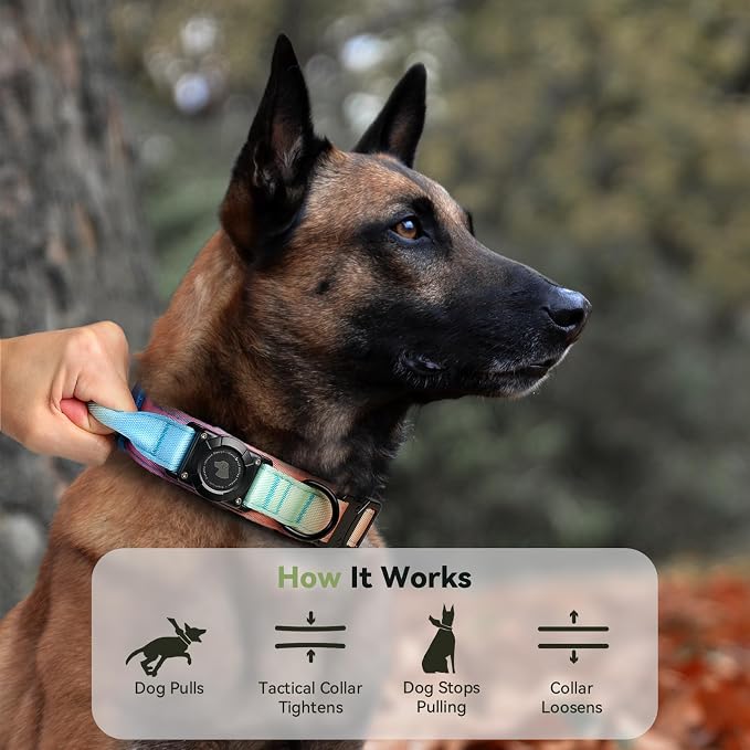 2026 Upgrade Waterproof Tactical AirTag Dog Collar, Built in AirTag Holder | Comfortable Control Handle, Quick Release Metal Buckle, Durable 1000D Nylon, For Medium to Large Dogs, Pastel lcing,XL