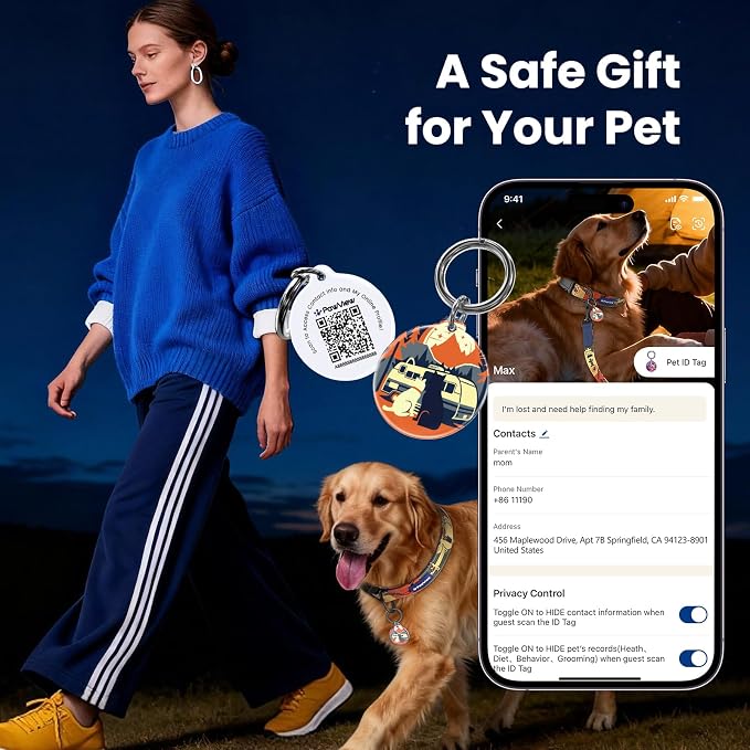 Dog Collar with QR Code ID Tag, Adjustable Pet Collar, Dark Blue, S