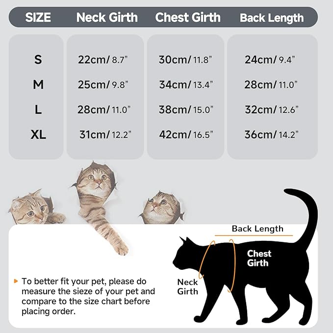 Stress-Free Cat Recovery Suit for Female Cats - Vet-Backed E-Collar Alternative, Anti-Lick & Rear Access Design Gray S