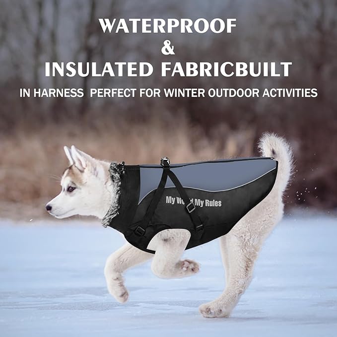 VitalPaw Reflective Dog Coat for Winter, Adjustable Fleece Jacket with Buckle & Turtleneck, Warm Cold Weather Jacket for Medium, Large, Extra Large Dogs (Grey, 5XL)