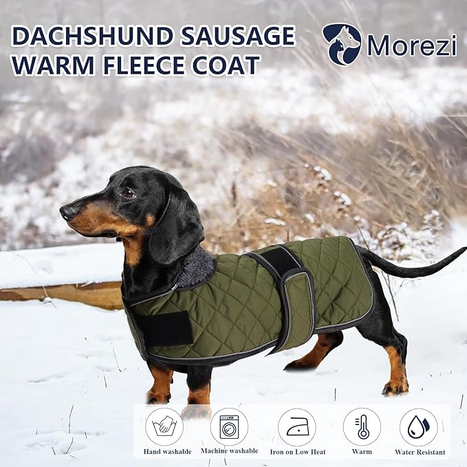 Dachshund Coat Dog Coats for Dachshunds Dachshund Winter Jacket with Padded Fleece Outdoor Dog Clothes with Adjustable Bands - Green - XS