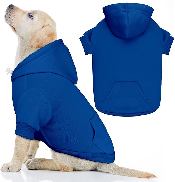 Dog Sweaters for Medium Dogs Dog Hoodie Pet Sweater Solid Soft Brushed Fleece Pet Clothes Hoodie Sweatshirt with Pocket(Blue-M)