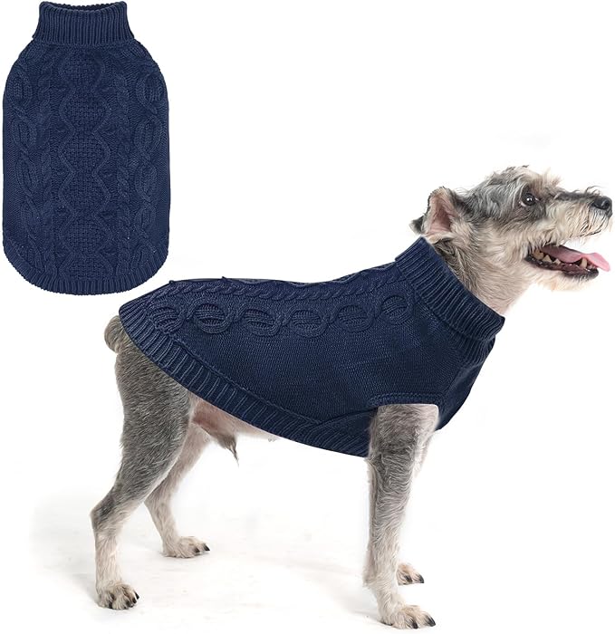 SCENEREAL Knitted Dog Sweater for Large Medium Small Dogs, Cat Dog Winter Coat Warm Sweatershirts Outfits, Classic Pet Clothes with Leash Hole, Soft Pet Knitwear Apparel for Girls Boys, Navy S