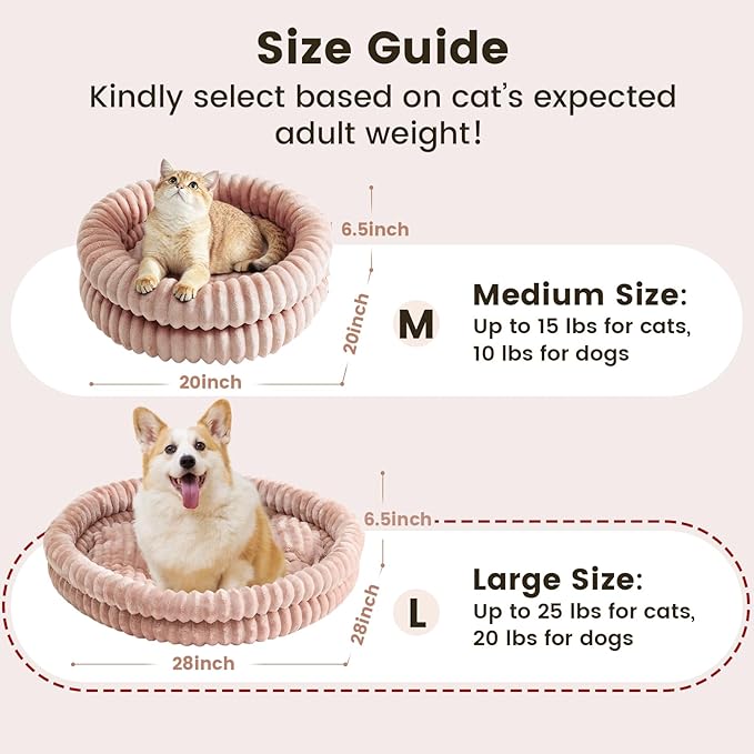 Petinstinct Dog Bed Medium Size Dog, Machine Washable Orthopedic Donut Cat Beds for Indoor Cats, Fluffy Warm Thermal Round Pet Bed with Anti-Slip Bottom for Puppy and Kitten, Dark Pink, 28"x28"x5"