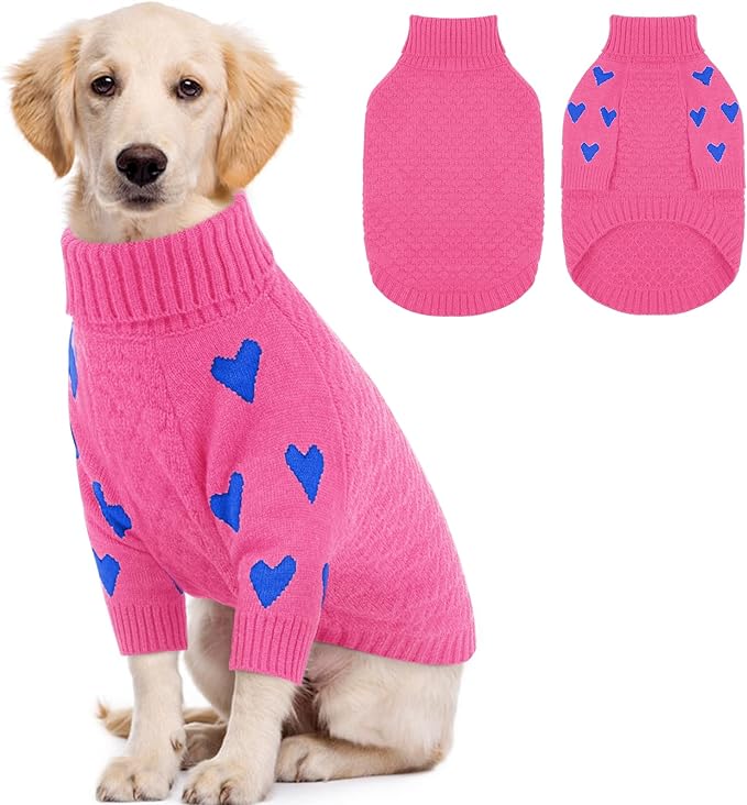 Kuoser Dog Sweater,Warm Dog Sweaters for Large Dogs,Turtleneck Thick XL Dogs Sweater Christmas Outfit,Cold Weather Pet Winter Clothes Doggie Knitwear Girls Boys for Fall Xmas,Pink XL