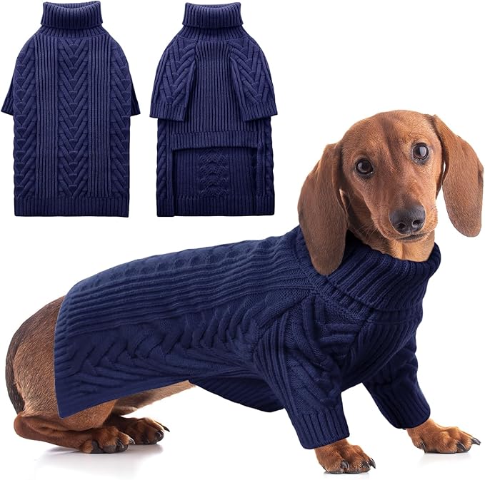 ASENKU Dog Sweater, Dog Sweaters for Medium Dogs, Warm Pullover Doggie KnitTurtleneck Warm Clothes for French Bulldog, Boston Terrier（Royal Blue, M）