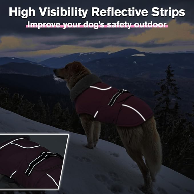 Lelepet Warm Dog Coats for Extra Large Dogs Waterproof Dog Winter Jacket Reflective Pet Fleece Vest Windproof Cold Weather Coats with Adjustable Buckle & Leash Hole, Pink, XXXL