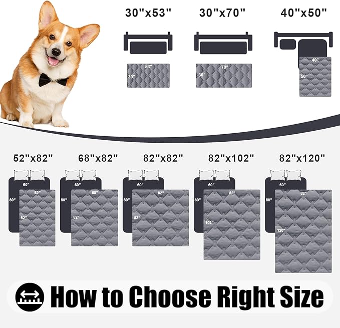 Smiry Waterproof Dog Bed Cover Blanket, Soft Reversible Pet Blanket, Washable Leakproof Cats Dogs Couch Cover for Sofa, Couch, Furniture, Plaid (40x50 Inch, Grey/Dark Grey)