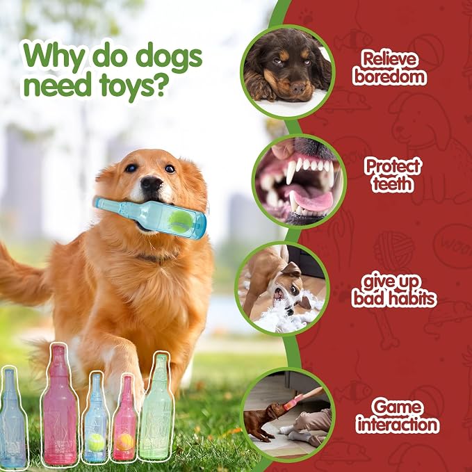 Tennis Ball in Bottle Dog Toy [2025 New Upgrade] Reinforced and Thickened Rubber Bottle Dog Chew Toy with Ball Squeaky Fetch Toy Tough (Green, Medium)