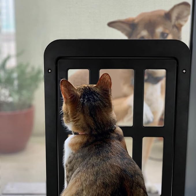 LESYPET Dog Screen Door, Inside Flap 14.4 x 11.2 Inches, Magnetic Self Closing, Dog Door for Screen Doors Sliding Doors, Flap Lockable, Black