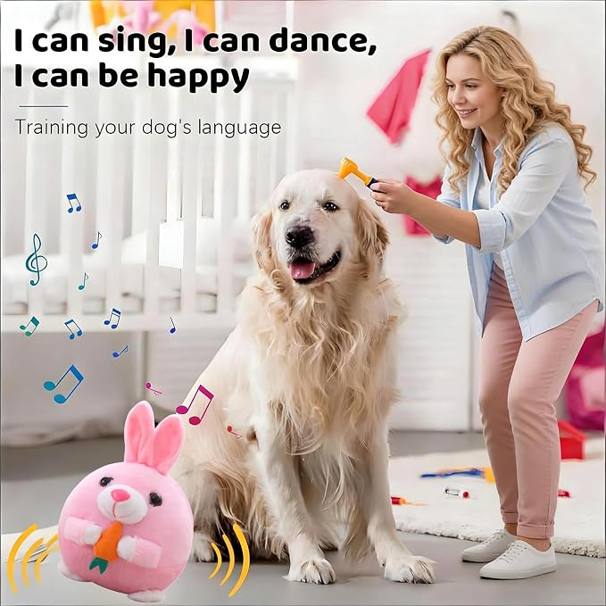 Interactive Dog Toys, 2026 New Active Moving Pet Plush Toy, Rechargeable Squeaky Dog Ball Toy with Talking Sound, Washable Cartoon Bunny Plush Toy for Dogs Puppies (Pink Bunny)