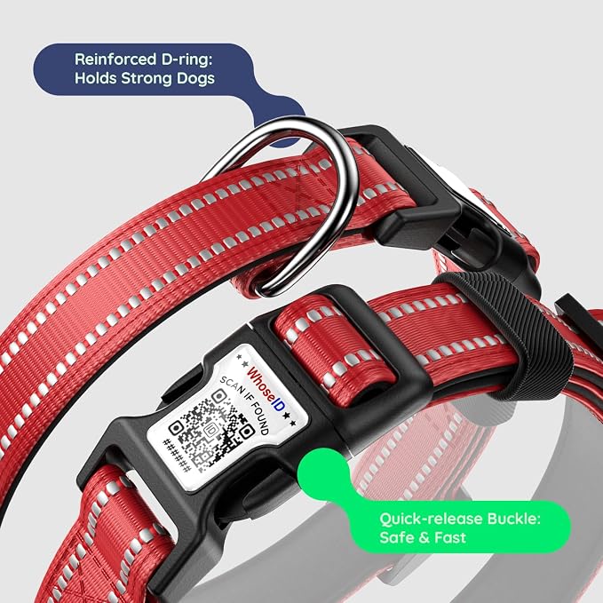 Premium Airtag Dog Collar，with IP68 Waterproof AirTag Holder,Red,M | Soft,Breathable,Nylon Padded,Reflective,Ultra-Durable Buckle,Adjustable,Comfortable for Small Medium Large Dogs