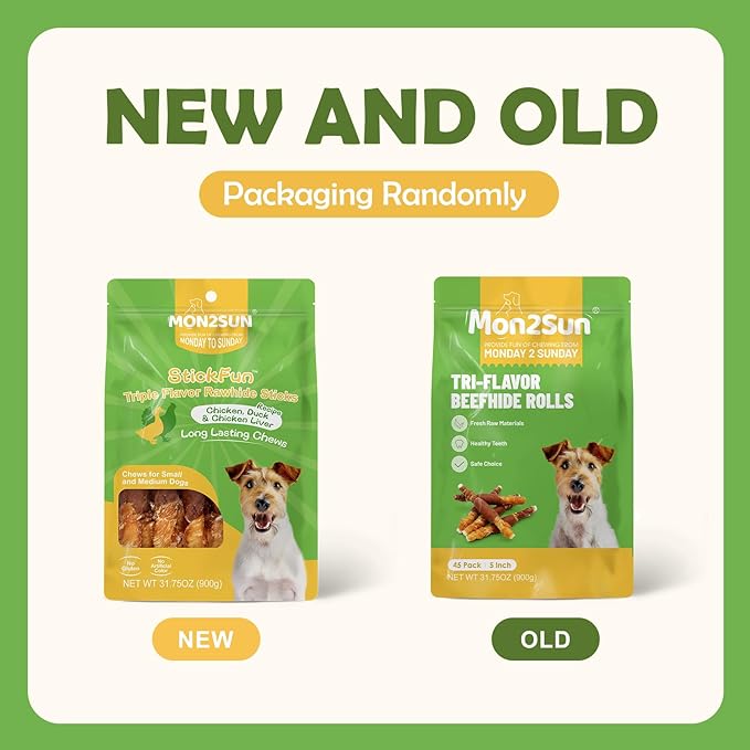 MON2SUN Dog Treats, Triple Flavor 5 Inch Chicken Liver Duck and Chicken Wrapped Rawhide Snacks for Small and Medium Dogs, 31.75 Oz (45 Count-Pack of 1)