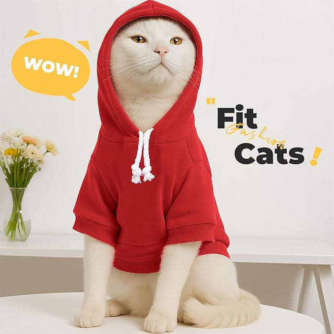 PETCARE Dog Hoodie Sweaters for Small Medium Dogs Cats Cute Soft Warm Fleece Puppy Sweaters Dog Clothes Hoodies Sweatshirt Reflective Fall Winter Chihuahua Yorkie French Bulldog Outfits, Red