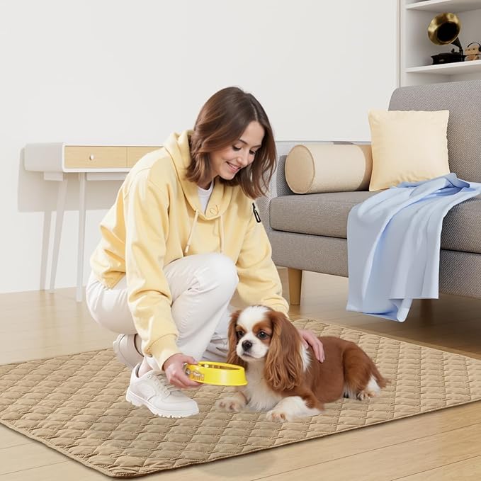 Smiry Waterproof Dog Bed Cover Blanket, Soft Reversible Pet Blanket, Washable Leakproof Cats Dogs Couch Cover for Sofa, Couch, Furniture, Plaid (30x53 Inch, Camel/Beige)
