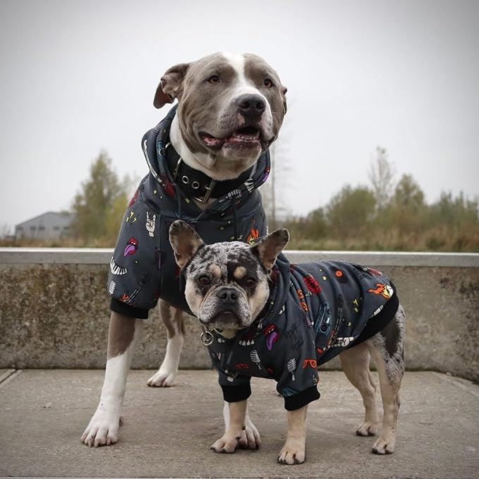 Spark Paws Dog Hoodie – Premium Dog Sweater for Small, Medium, and Large Dogs | Warm Outfits for French Bulldogs, Pitbull, Puppy, Winter Jacket Alternative - Rock and Roll -2XL