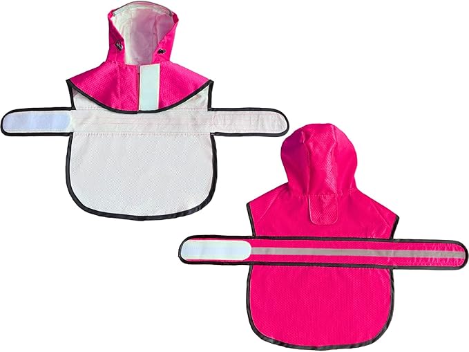 Dog Raincoat Waterproof Reflective Slicker - Lightweight Breathable Hooded Poncho Rain Coat Jacket with Adjustable Belly Strap and Leash Hole for Small Medium Large Dogs (Pink, Large)