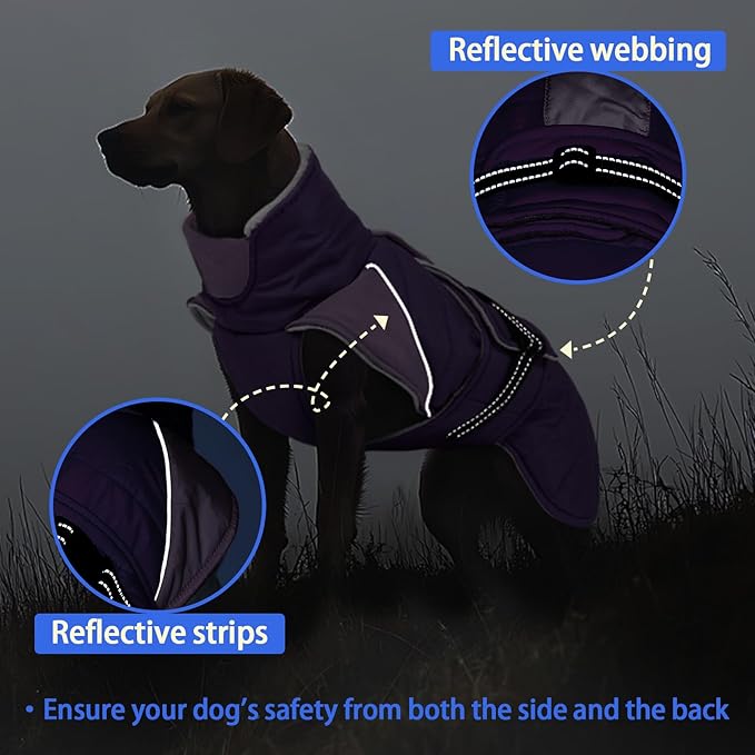MIGOHI Snowproof Dog Coat - Thick Fleece Dog Jacket with Adjustable Collar, Keep Warm Winter Coat for Medium Dogs Cold Weather Walking Playing,Australian Shepherd,XL,Purple