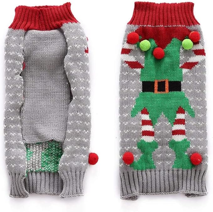NACOCO Christmas Dog Sweater Ugly Elf Pet Jumper Clown Holiday and Party for Dog and Cat (L)