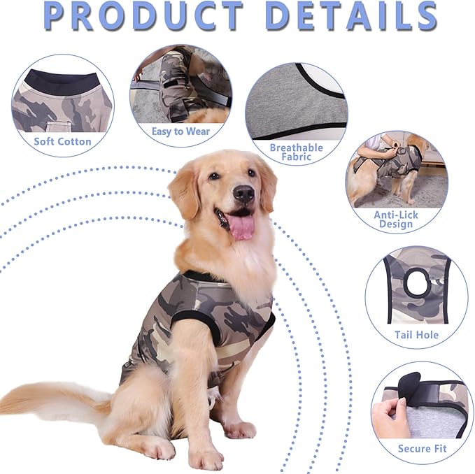 PET Glam Recovery Suit for Dogs Cats, After Surgery, Alternative E-Collar Dog CAT. PET Shirt Breathable Abdominal Wounds, Neuter Cotton, Prevent Licking Onesie Surgical (Green, M)