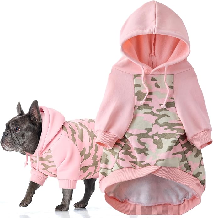 Rocky II - The Extra Comfy Hoodie, Organic Cotton and Recycled Poly Dog Hoodie Pet Coat Sweater for Small, Medium, Large Dogs, Pink Half Camo, Small