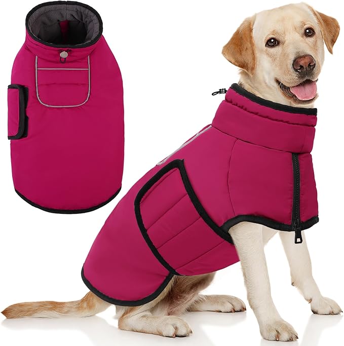 AOFITEE Large Dog Coat, Waterproof Dog Jacket, Dogs Winter Coat with Harness Hole & High Collar, Warm Fleece Pet Snow Jacket for Cold Weather, Reflective Snowsuit for Large Dogs, Great Dane, 3XL
