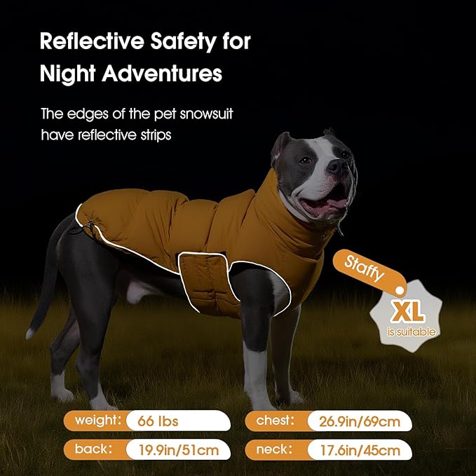 FUAMEY Dog Puffer Jacket for Large Dogs,Dog Cold Weather Coats Winter Dogs Down Jackets Waterproof Pet Snowsuits Warm Puppy Winter Vest Turtleneck Pets Adjustable Jackets Coats Mustard Yellow L