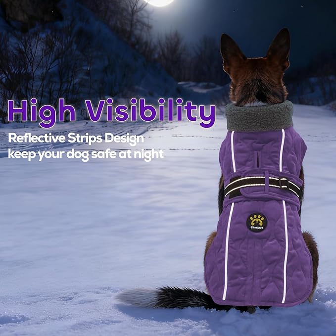 Dog Winter Jacket, Adjustable Water-Resistant Dog Warm Coat with Fleece Lining, Windproof Cold Weather Coats for Winter, Reflective Snow Jacket for Labrador Golden Retriever, NewPurple XL