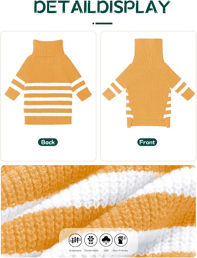 Haloumoning Small Dog Pullover Sweater, Striped Knitted Pet Sweaters for Fall Winter Dog Clothes, Turtleneck Thick Warm Clothes for Small Medium Large Dogs