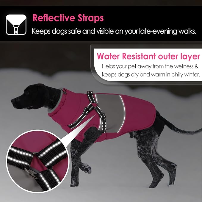 AOFITEE Small Dog Coat, Dog Winter Coat with Harness Built in, Warm Dogs Jacket with Zipper & Polar Fleece Collar, Waterproof Pet Snow Jacket Snowsuit for Schnauzer, Chihuahua Yorkshire, S