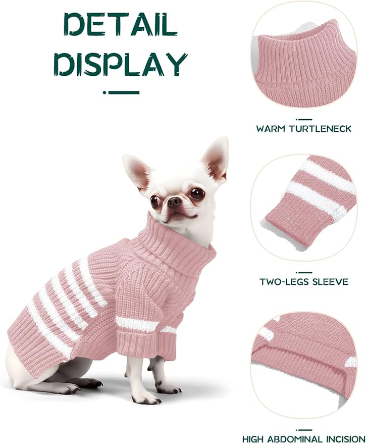 Haloumoning Small Dog Pullover Sweater, Striped Knitted Pet Sweaters for Fall Winter Dog Clothes, Turtleneck Thick Warm Clothes for Small Medium Large Dogs
