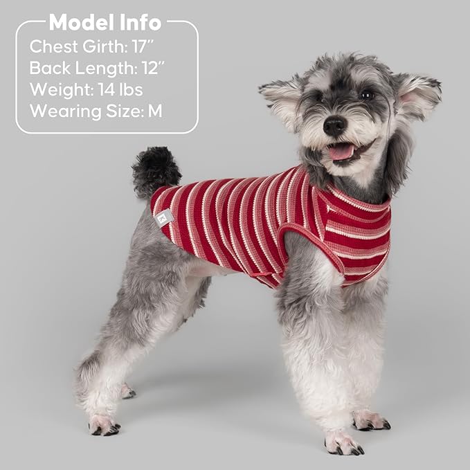 KYEESE 2Pack Waffle Dog Shirts for Small Dogs Stretchy Dog T-Shirts Lightweight Pet Tank Top Sleeveless Striped Pet Shirt Vest Breathable Cat Shirt, Small, Red+Striped