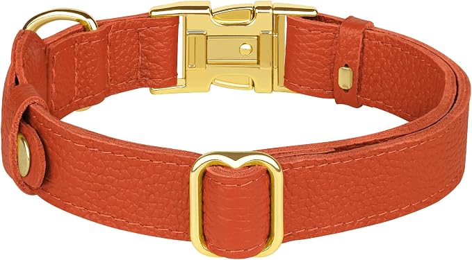 Leather Airtag Dog Collar - Soft Tracking Dog Collar with Apple AirTag Holder and Metal Buckle - Safety GPS Pet Collars for Small Medium Large Dogs Puppy Pink Red (Orange, S, 12"-15" Neck Fit)