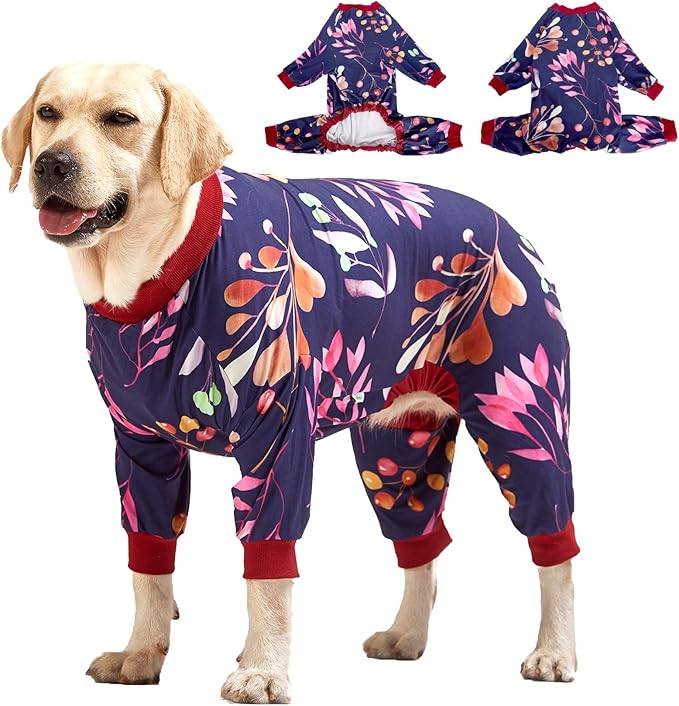 LovinPet Dog Clothing, Navy Berries Print, Large Weimaraner Jammies, Weimaraner Protective Clothing, Lightweight Pullover Dog Pajamas, Full Coverage Weimaraner Pajamas /3XL