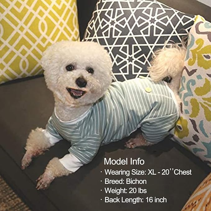 KYEESE Dog Pajamas Soft 4 Legs Doggie Jammies Striped Dog PJS Pet Jumpsuit Lightweight Puppy PJS Clothes Breathable Pajamas Stretchable Outfit Cozy Onesie Sleepwear for Summer, Green Striped, Small