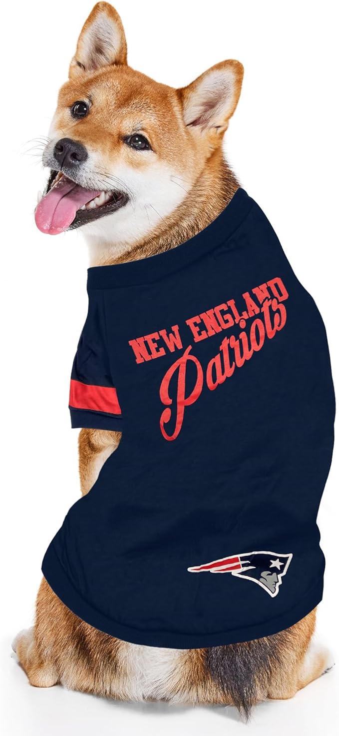 Pets First NFL New England Patriots Dog & Cat Striped T-Shirt, Medium. Football Pet Shirt for NFL Team Fans. Durable & Cute Sports PET TEE Shirt Outfit