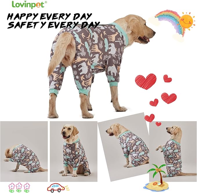 LovinPet Large Dog PJS, Hippos Zoo Cozy Dog Pajamas, Slim fit, Lightweight Pullover Clothes/Full Coverage Golden Retriever Pajamas/Back Snap Button is Only Decoration/XL