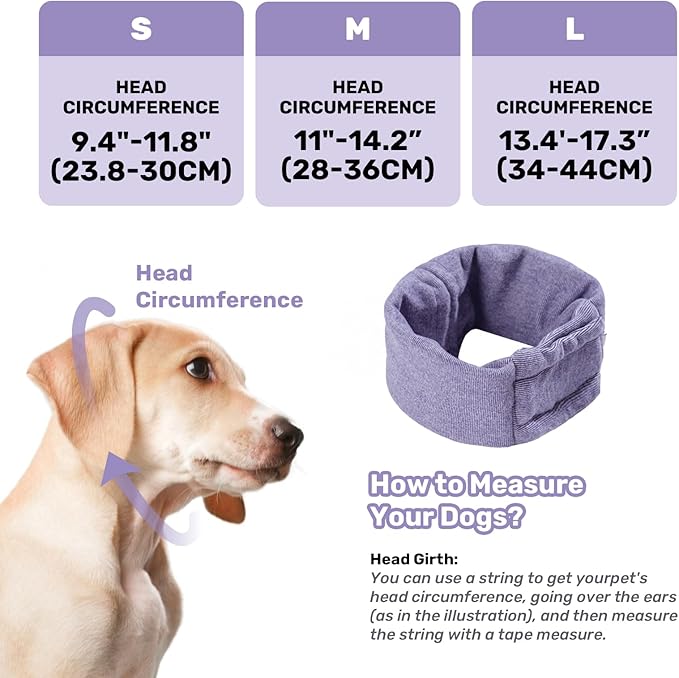 Dog Calming Hoodie, No Shake Ear Wraps for Dogs, Adjustable Dog Ear Muffs for Noise Protection, Ear Wrap Head Cover for Head Warp Anxiety Relief, Hematoma, Grooming and Force Drying