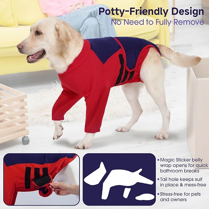 LeLePet Recovery Suit for Dogs After Surgery, Female Spay and Male Neuter Suits, Dog Onesie for Surgery Prevent Licking Breathable Soft Recovery Suit with Long Sleeve Front Legs Dog Cone Alternative