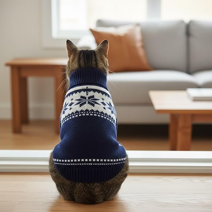 Grewear Colorful Stripes Pattern Pets Knit Sweater, Warm Comfortable Knit Sweater for Pets, Soft Cozy Winter Pet Clothes, Stylish Multi-Colored Sweater for Dogs & Cats Navy L