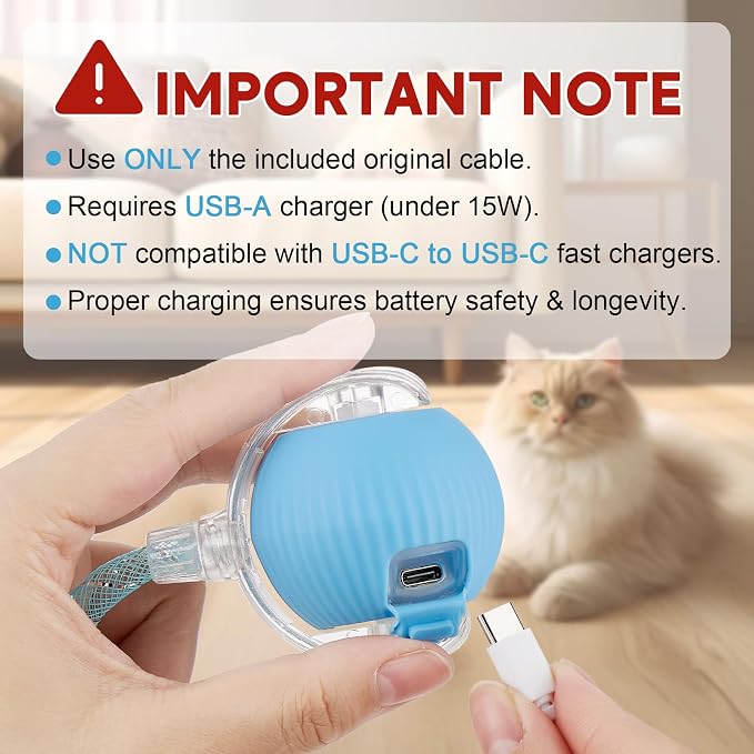 Interactive Cat Toys for Indoor Cats & Dogs, Agile Moving Cat Ball with Elastic Mesh Tail, Rechargeable Enrichment Toys, Smart Automatic Rolling Pet Ball Toys for Bored Indoor Dogs & Cats (Blue)